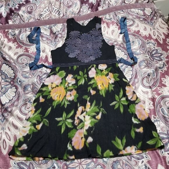Free People Women's Small Embroidered Beaded Floral Fit & Flare Sun Dress  - Picture 1 of 3